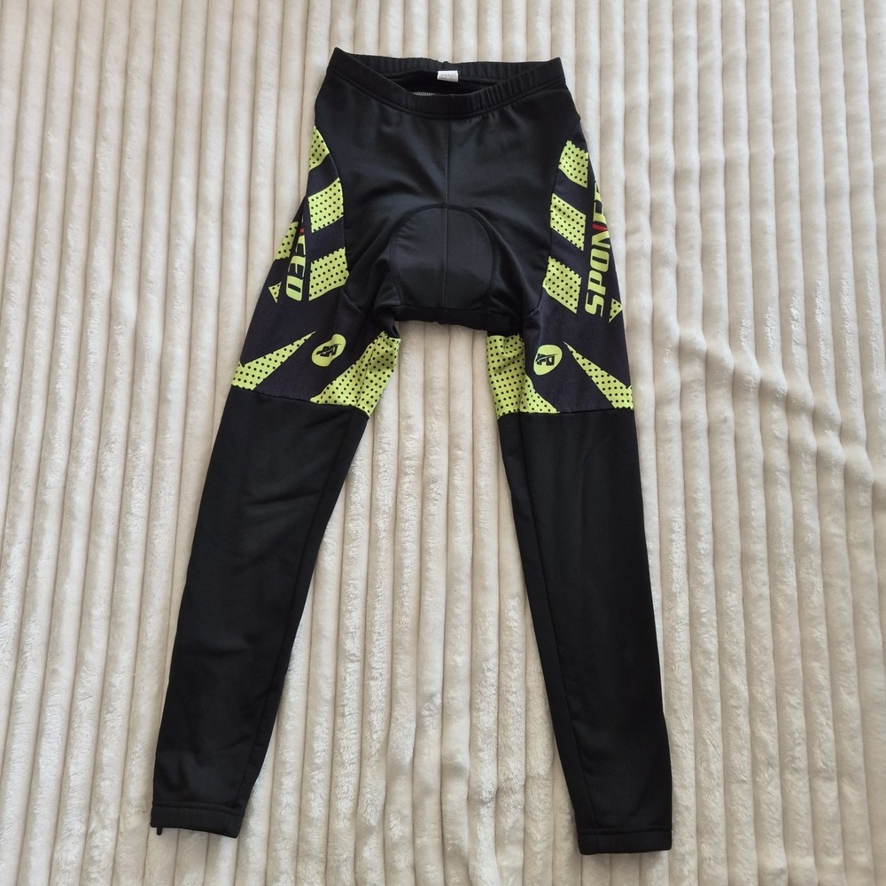 Sponeed Mens‎ Cycling Tights Padded Fleece Lined Black Neon Yellow Size Medium